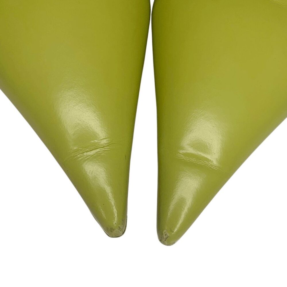 Prada Brushed Leather Pointed Toe Triangle Logo Wedge Pumps EU 40 US 10 Green - Picture 4 of 12